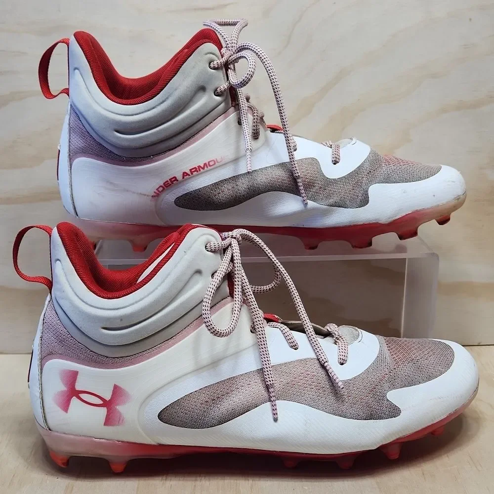 Under Armour Command Lacrosse Cleats Men 13 Red White Athletic Shoes